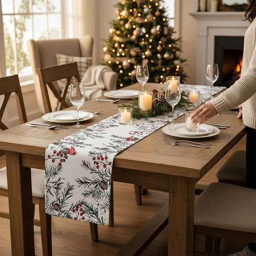 Christmas Table Runner for Dining Table Fireplace Holiday Celebrations