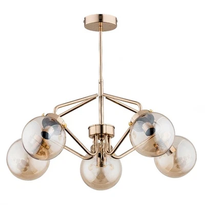 Deckenlampe Rauchglas Metall B: 58 cm in Gold Kugel Schirm Retro Deckenleuchte - Bild 1 von 2