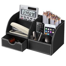Desk Organizer, PU Leather Desktop Organizers and Accessories, Office Supplie...