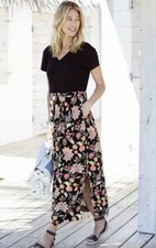 J Jill Floral Maxi Dress Women Sz Medium Tall Slit Resort Mixed Media Cotton