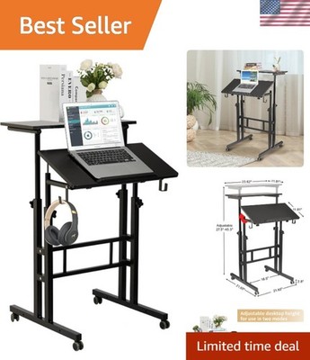 Mobile Standing Desk with Wheels - Adjustable Ergonomic Office Workstation