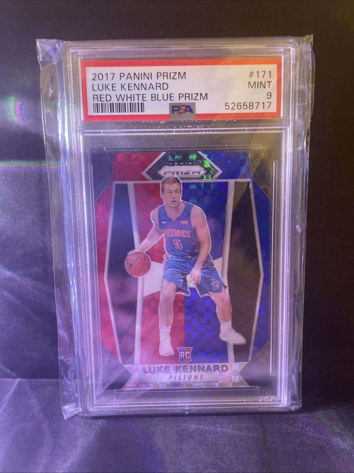 2017 PANINI PRIZM RED WHITE BLUE PRIZM #171 LUKE KENNARD ROOKIE RC PSA 9