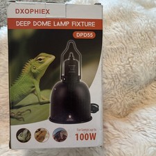 Reptile Heat Lamp Fixture, Max 100W, UVB/UVA, Hook, Switch, UL 5.5in Deep Dome