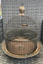 Antique Brass Art Deco Hendryx Bird Parakeet Cage Early 1900 Glass Feeder Swing