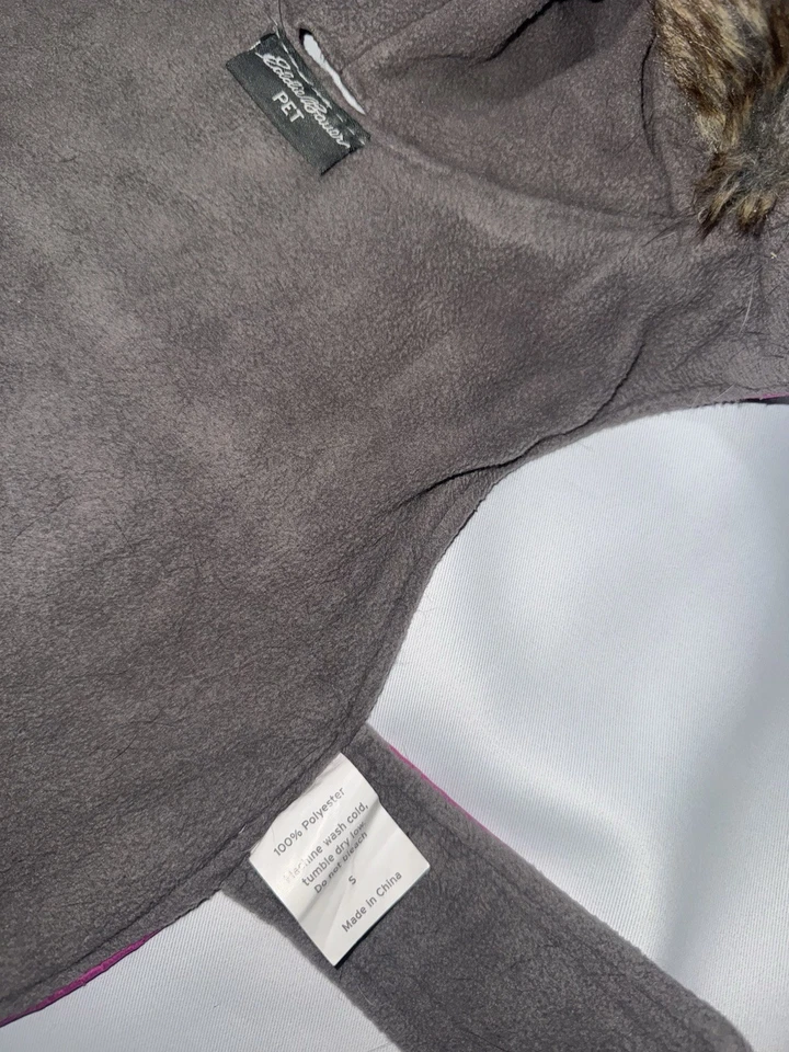 Eddie Bauer Pet Dog Coat Size S Pink Faux Fur Lined Hood Lining Warm - Image 4 of 4