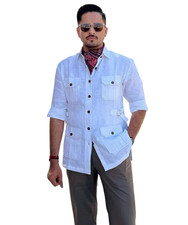 Hunting-Inspired Casual Shirt 100% Linen Fabr...