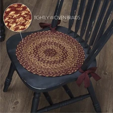 New Country Primitive CRANBERRY BRAIDED JUTE CHAIR PAD Round Seat Cover