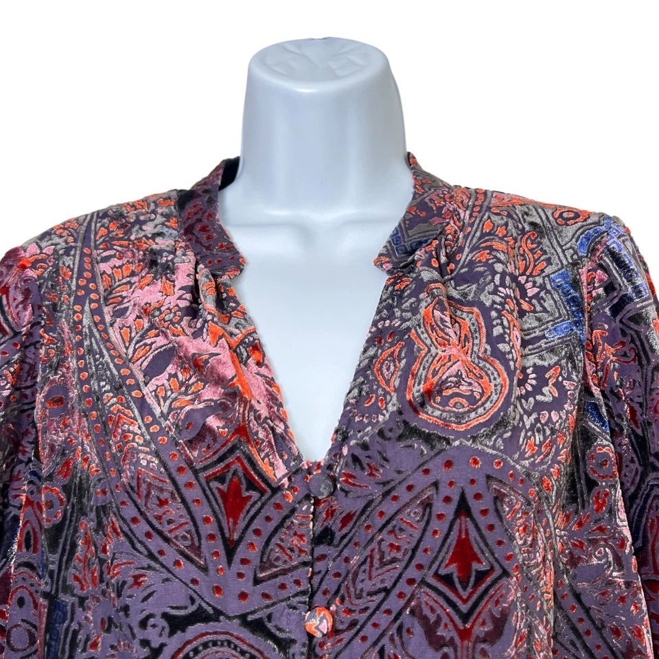 Blusa Tahari Burnout Terciopelo Paisley Abotonada Talla M Cachimba Boho Bruja Foto 2 de 4