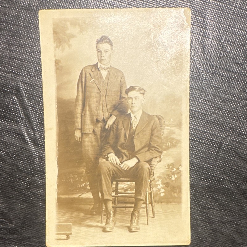 RPPC Portrait Photo of Two Men, Original Paper Photograph, postcard