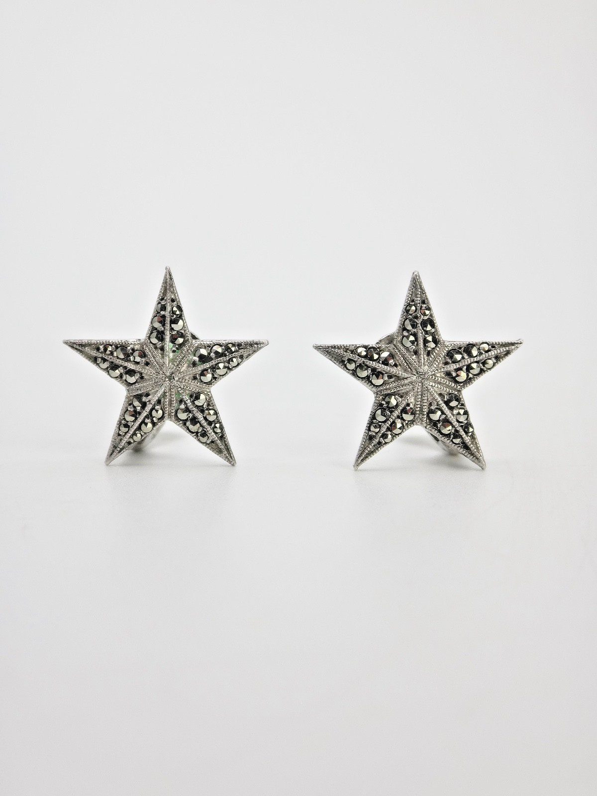 Antique Starfish Solid Silver and Marcassites Ear… - image 1