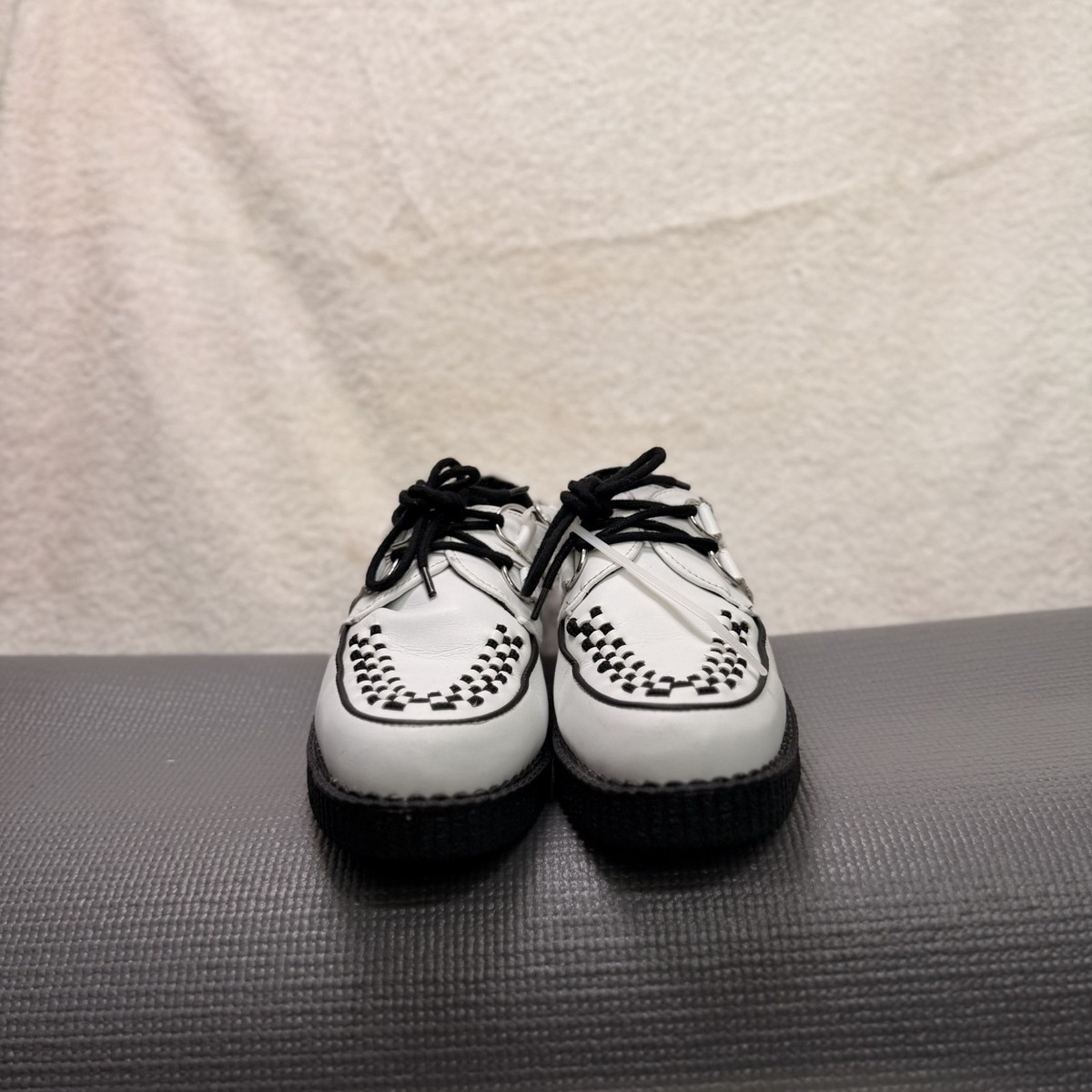 T.U.K. Unisex Black Creepers Platform Shoes D-Ring Lace Gothic Punk size W11-M9 Amazon.com | T.U.K. Black/White Leather Viva Mondo Creepers  main image 3