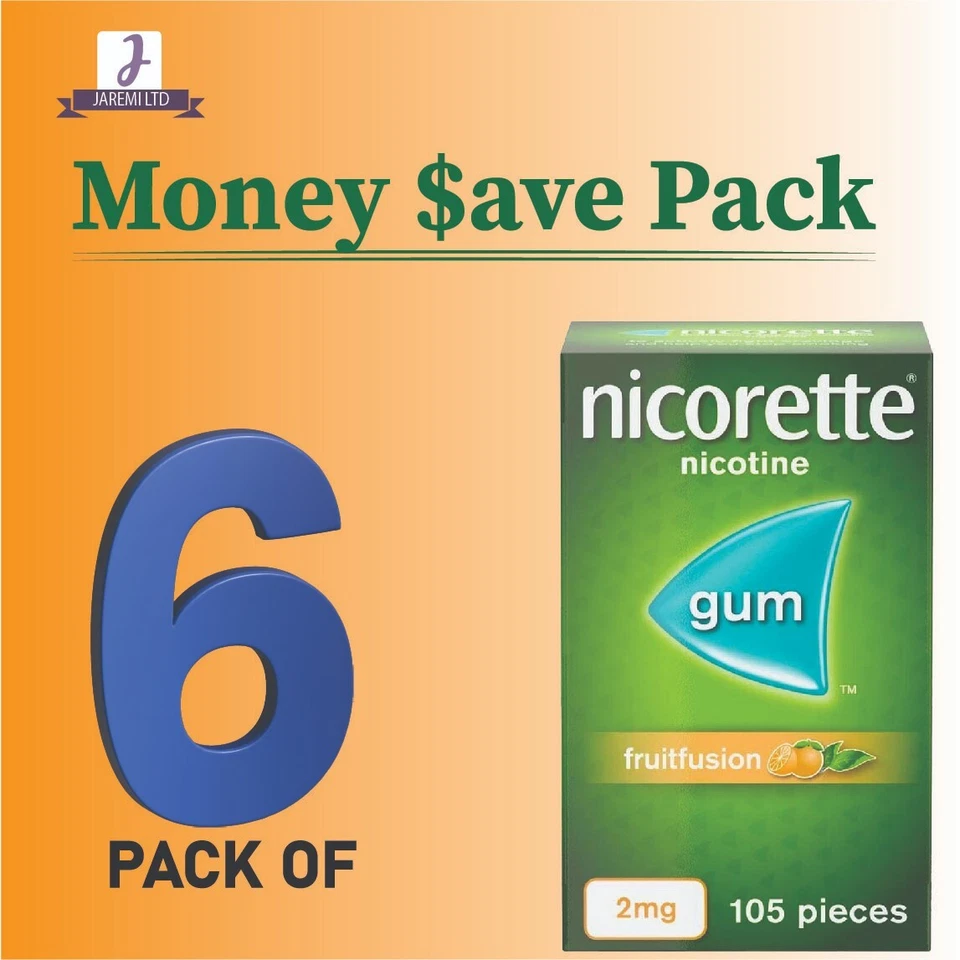 Nicorette Gum 2mg FRUITFUSION Suger Free 105pieces-PACK OF 6 - Image 3 of 4