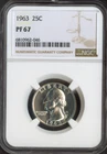 1963 Proof Washington Silver Quarter 25C NGC PF67 Quality