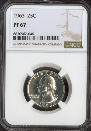 1963 Proof Washington Silver Quarter 25C NGC PF67 Quality