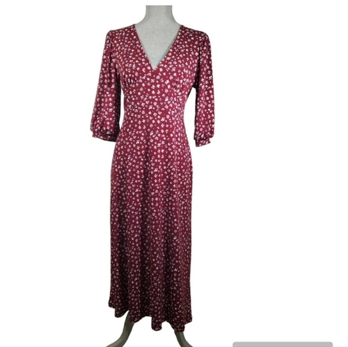 All In Favor Burgundy Floral Midi Dress Size M Medium eBay