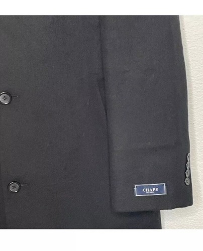 Men’s Long Trench Coat NWT Sz 42R Black By Chaps Wool Blend - Picture 2 of 4