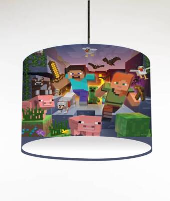PIXELS Minecraft DECKENTROMMEL LAMPENSCHIRM / TISCHLAMPENSCHIRM 3 GRÖßEN