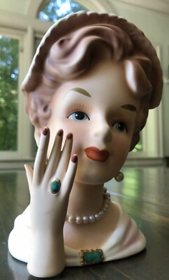 Vintage Relpo Lady Ladies Head Vase Planter K1402 Porcelain 50s