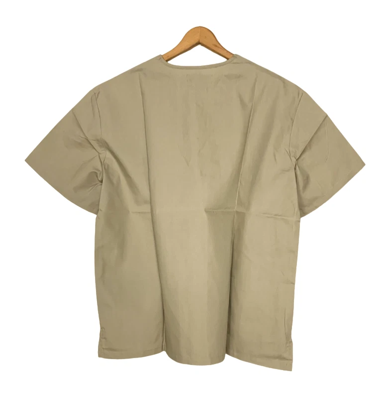 Natural Uniforms Short Sleeve V-Neck Scrub Top w/ 2 Pockets Unisex Size M Khaki - Image 2 of 4