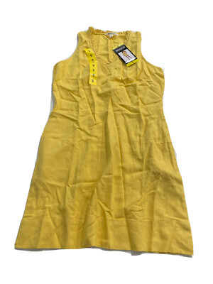 Briggs Ladies' Ruffle V-Neck Linen Blend Dress Yellow Small NEW Womens Dress  | eBay