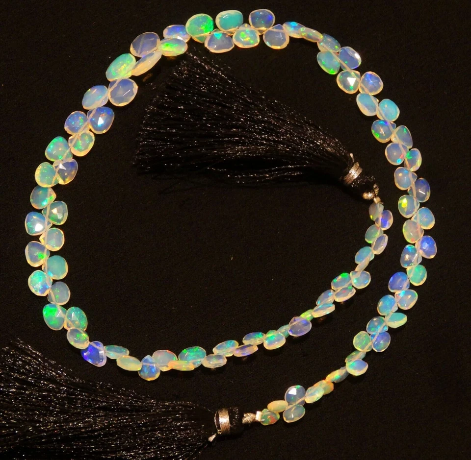 Natural Ethiopian Fire Opal Gem 5 to 8mm Size Faceted Heart Shape Briolette 14" - Image 4 of 4