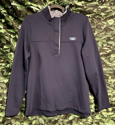 LL Bean Pullover Jersey Shirt Thick Cotton Navy Blue Mock Neck Womens Large
