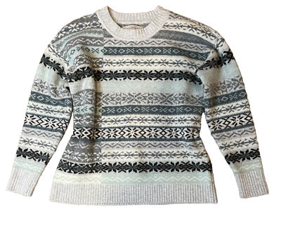 LOFT Patchwork Fair Isle Sweater Light Cloud Heather Womens LOFT Patchwork Fair Isle Sweater Light Cloud Heather Womens