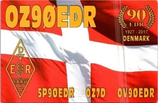 HAM RADIO CQ QSL POSTCARD OZ90EDR 5P90EDR DENMARK 2017 DANISH FLAG 90TH ANNIV