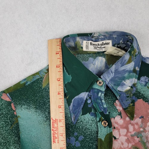 Vintage Women Shirt 40 Green Floral Sheer ButtonUp 70s Retro Disco Paris France - Picture 8 of 24