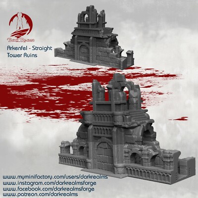 Arkenfel Wall Straight Tower Ruins Fantasy Tabletop Gelände, Wargaming 10mm