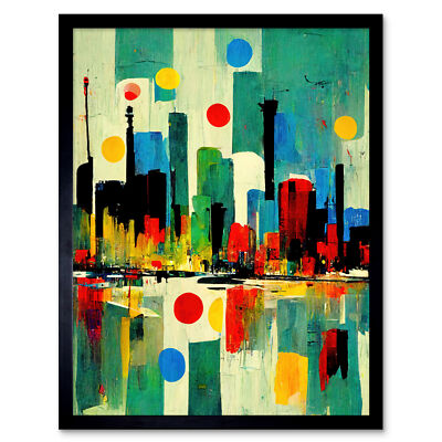 Buntes Stadtbild Skyline Gemälde Abstrakt Gerahmt Wandbild Bild Druck 9X7 Zoll