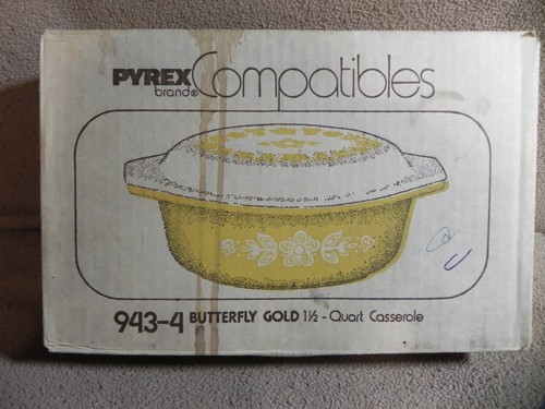 Pyrex Butterfly Gold #943-4 1 1/2 Quart Casserole Dish w/Lid SEALED NEW IN BOX