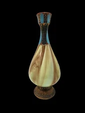 RARE Bohemian Enamel Gilded Loetz Onyx Glass Vessel Emulating Green Glow