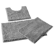 Bathroom Rugs Sets 3 Piece, U-Shaped, 20 x 30'' and 16 x 24'' Mat, Light Grey