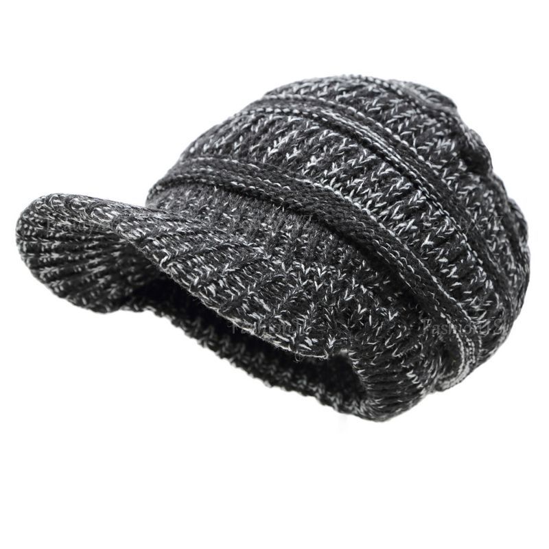 Unisex Winter Visor Beanie Knit Hat Cap Fur Lined Crochet Men