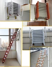 12 Steps Wall Mounted Folding Attic Ladder Loft Stairs Attic Al-Mg Alloy 882lbs