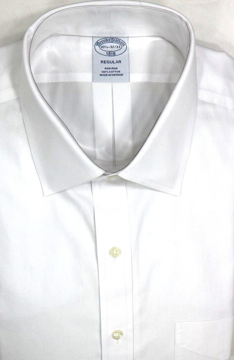 Brooks Brothers Regular Dress Shirt Non-Iron 100% Cotton 16.5 32-33 Solid  White | eBay