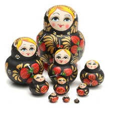 10Pcs Hand Painted Russian Nesting Wooden Dolls Matryoshka Birthday Toys Gifts
