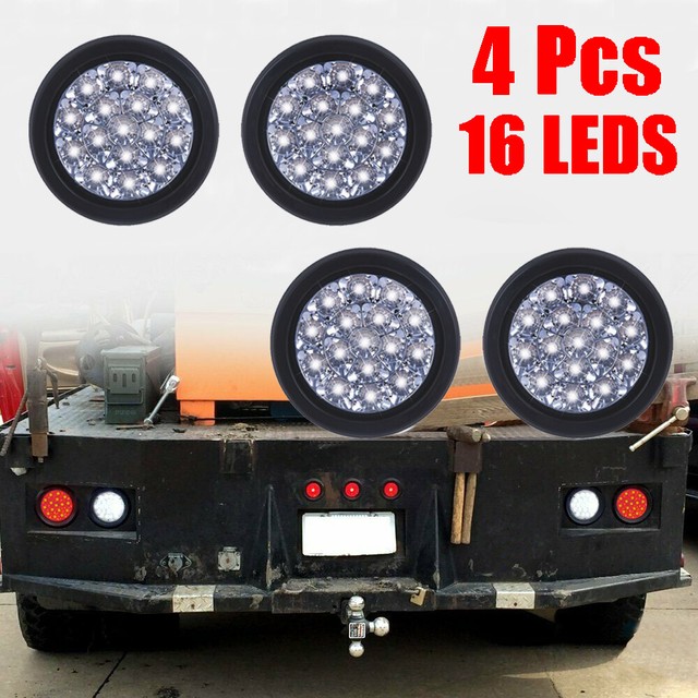 Set/4 4 Inch Round 24LED Tail Light Reverse Backup Lamp White For