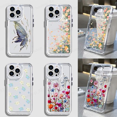 Handy Hülle Für iPhone 16 15 Pro Max 14 13 12 11 Klar Blume Stoßfest Schutz Case
