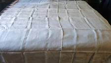 Vintage white linen floral print 68" X 72" tablecloth