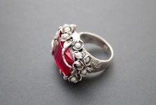 One in a million pieces of craft Ring Sterling Silver Red Topaz Pearls