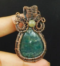 Copper Moss Agate Gemstone Copper Wire Wrapped Handmade Jewelry Pendant