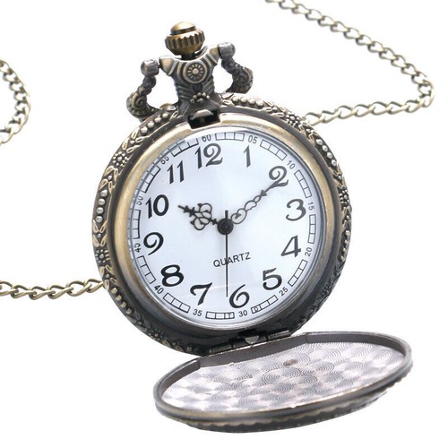 Bronze Turkish Flag Moon and Star Quartz Pocket Watch with Chain Unisex Gifts - Picture 3 of 10