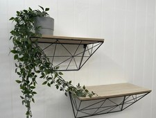 Black Shelves Unit Bookcase Set Of 2 Wood Geometric Wire Wall Unit Display