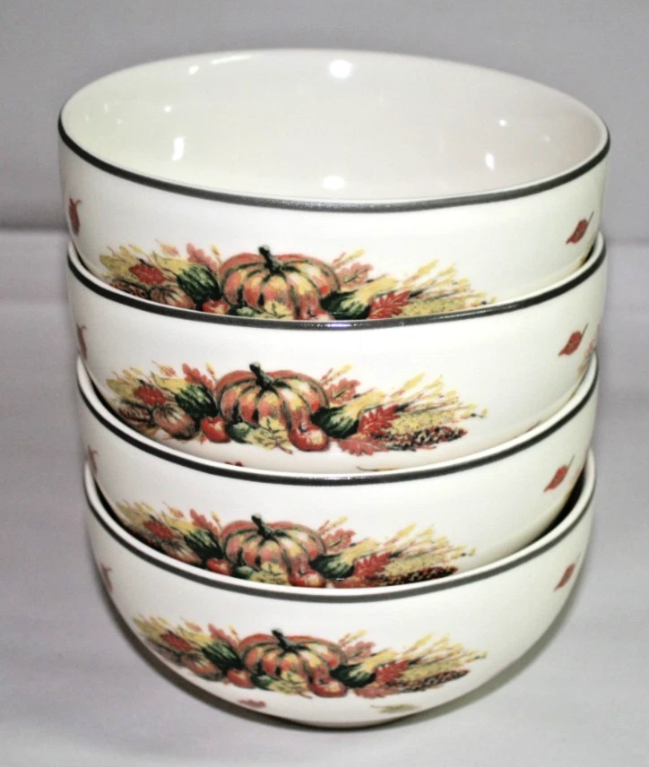 222 Fifth Franklin Turquia Sopa Tigelas de Cereais Ação de Graças Outono Conjunto de 4 Novo - Imagem 3 de 3