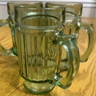 Vintage Anchor Hocking Green Ribbed Beer Mug Glasses with Handle Set/3 15 oz