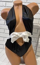 Victoria  s Secret Teddy One Piece Black  White Satin Strappy Lingerie Size L