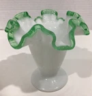 Fenton Milk Glass Green Emerald Crest Vase  4”