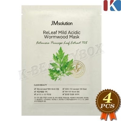 JM SOLUTION ReLeaf Mild Acidic Wormwood Mask 30ml x 4pcs Soothing Mask K-Beauty